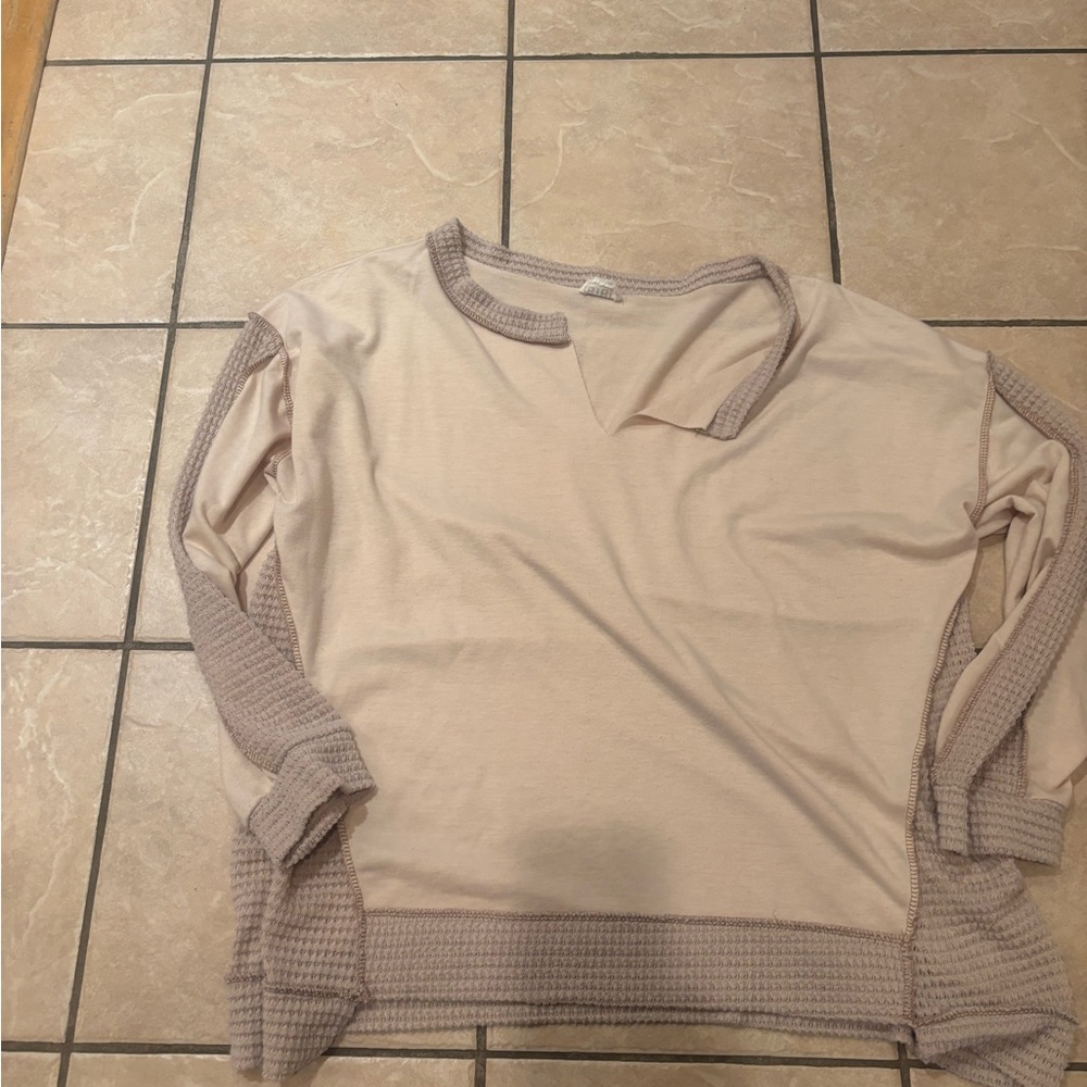 Beige Long Sleeve‎ Top with Textured Accents-Bibi 5/$25